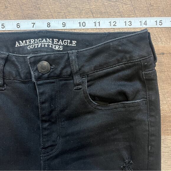 American Eagle Super Super Stretch Jegging Crop Distressed Black Jeans Size 8 - Picture 7 of 11
